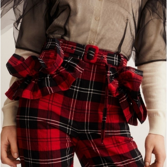 NWT SIMONE Rocha × H&M Blokecore plaid Flounce trimmed cropped pants US 4 - Picture 7 of 13